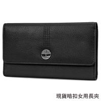【Timberland】女皮夾 長夾 牛皮夾 上翻暗扣錢包 多卡夾+拉鍊零錢袋 手拿包/黑