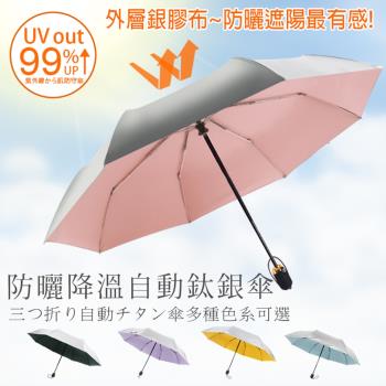 鈦銀膠抗UV全自動三折雨傘 遮陽傘 自動傘(鈦銀膠 抗UV、防曬、防紫外線)