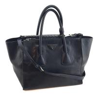 PRADA 深藍色牛皮浮雕LOGO手提斜背兩用天使包(展示品)