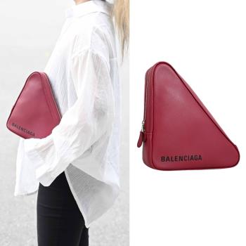 BALENCIAGA 巴黎世家 476976 品牌LOGO個性三角手拿包.紅