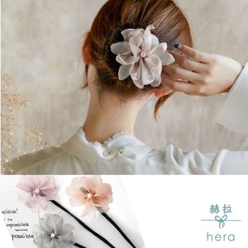 Hera 赫拉 娟紗珍珠花朵花苞頭/丸子頭盤髮髮棒-3色