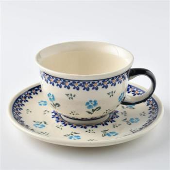 【波蘭陶】青藍小花系列 花茶杯盤組 220 ml 波蘭手工製