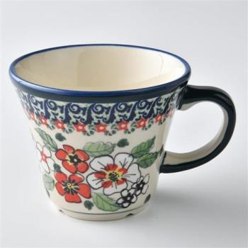 【波蘭陶】紅白彩卉系列 寬口茶杯 240 ml 波蘭手工製