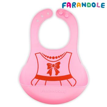 FARANDOLE 嬰幼兒安全無毒防水矽膠圍兜(小洋裝 - 粉底)