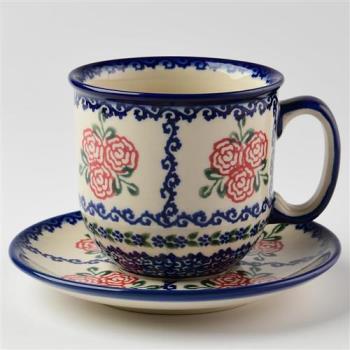 【波蘭陶】漫野薔薇系列 咖啡杯盤組 250ml 波蘭手工製