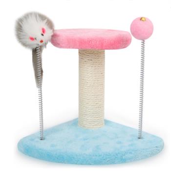 KiWi 貓抓板-貓咪專用三角底麻繩立柱 (附圓毛球彈簧鼠)