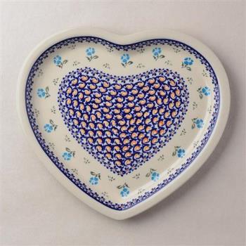 波蘭陶 青藍小花系列 愛心造型餐盤 波蘭手工製