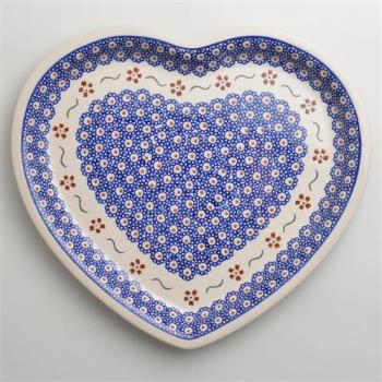 波蘭陶 紅點藍花系列 愛心造型餐盤 波蘭手工製