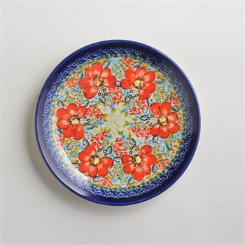 波蘭陶 繽紛紅卉系列 淺底圓形餐盤 19cm 波蘭手工製