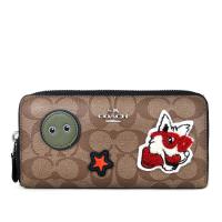 COACH 補丁系列 馬車LOGO PVC LOGO蘇格蘭梗ㄇ型拉鍊長夾(卡其色)