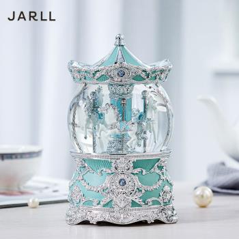  JARLL 讚爾藝術~蒂芬妮藍 旋轉木馬(燈光) 華冠系列 水晶球/音樂盒(PA19086) 情人節 生日禮物(現貨+預購)