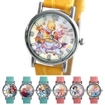 Disney 迪士尼 公主系列與可愛小熊維尼亮彩壓紋皮帶錶