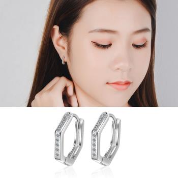 【Emi艾迷】韓國925銀針優雅象徵五角形鋯石圍鑲環繞耳環
