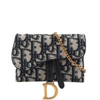 DIOR迪奧 Saddle Oblique鍊帶三用零錢包(藍色)(NANO) S5654CTZQ_M928