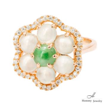 【幸福珠寶】『冬柏花』花朵造型天然冰種綠翡翠戒指