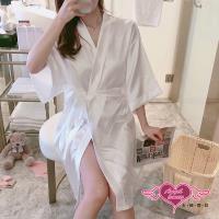 天使霓裳 短袖連身睡衣 簡約舒適 夏日綁帶睡袍 緞面休閒居家服(白F) CT8409