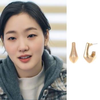 【Emi艾迷】韓劇永遠的君主同款完美角度金色勾勒925銀針耳環