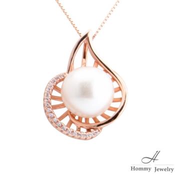 【幸福珠寶】天然珍珠維多利亞 簍空心葉造型項鍊(天然珍珠檯托簍空頂級工藝)