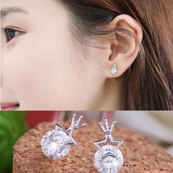 【Emi艾迷】韓國925銀針低調公主星星皇冠鋯石點綴耳環