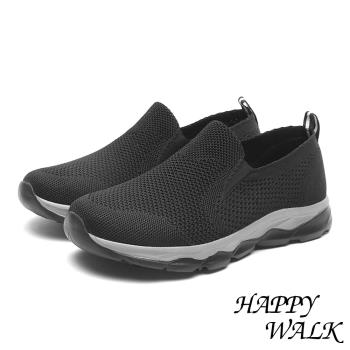 【HAPPY WALK】超輕量透氣一體成形飛織面休閒健步鞋 黑