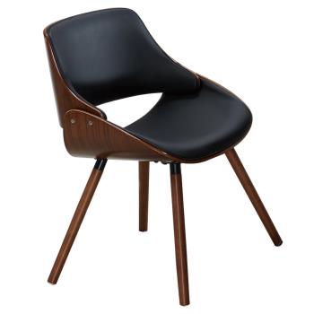 【AT HOME】現代設計胡桃實木腳黑皮餐椅/休閒椅(哈維)