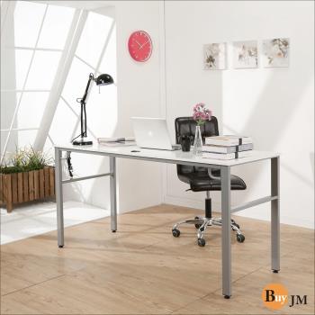 BuyJM木紋白環保低甲醛160公分穩重型工作桌/電腦桌附電線孔