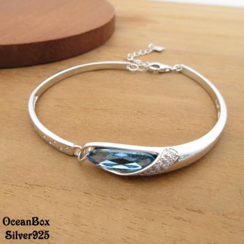【海洋盒子】優雅藍色奧地利水晶925純銀手鍊手環.附贈禮盒