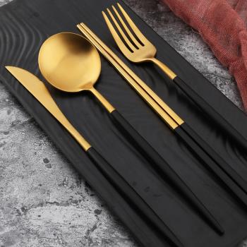不鏽鋼304黑金色餐刀餐叉湯匙 筷子4件組 GM1002BG