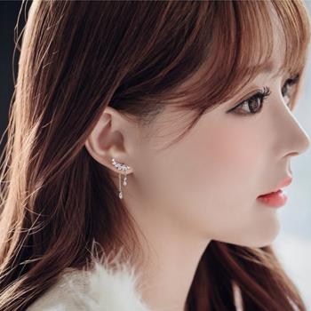 【Emi艾迷】韓國925銀針完美天使羽翼點鑽垂墜鋯石耳環