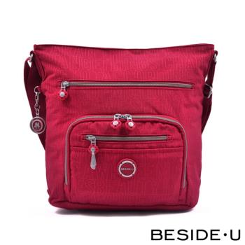 【英國 BESIDE-U】BYE Letter系列休閒多口袋斜背包/側背包/隨身包(粉紅色、紅色)
