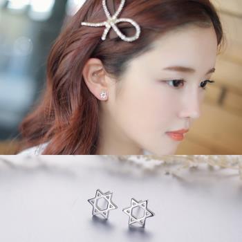 【Emi艾迷】韓國純真系列俐落六角星925銀針耳環