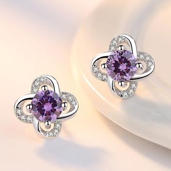 【Emi艾迷】韓國925銀針清麗花朵鋯石微鑲點鑽環繞耳環