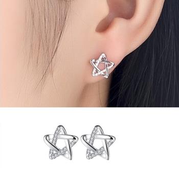 【Emi艾迷】韓國925銀針低調微奢華鋯石微鑲五角星耳環