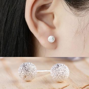 【Emi艾迷】韓國925銀針極簡約細膩磨砂雪球耳環