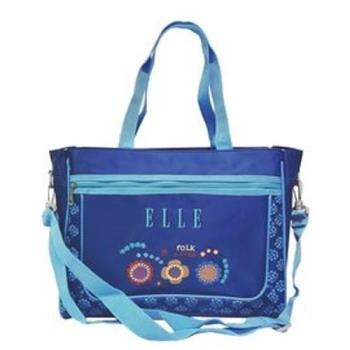 【ELLE Petite】彩色小花系列橫式補習袋/肩背包/手提袋_藍色