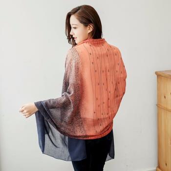 【Emi艾迷】簡約條紋漸層變色韓國棉披肩薄圍巾 (橘)