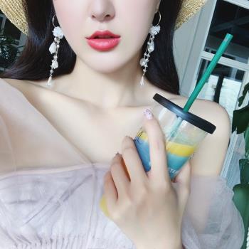 【Emi艾迷】韓國浪漫花嫁雪白花瓣珍珠鋯石流蘇耳環