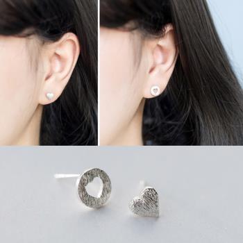 【Emi艾迷】韓國925銀針美好愛情心之對望不對稱耳環
