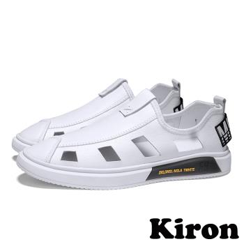 【Kiron】時尚復古皮面縷空休閒個性涼鞋 白