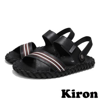 【Kiron】兩穿法時尚撞色織帶拼接休閒涼拖鞋 黑