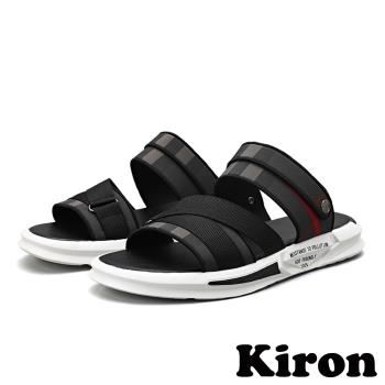 【Kiron】兩穿法時尚運動風格紋拼接休閒涼拖鞋 黑
