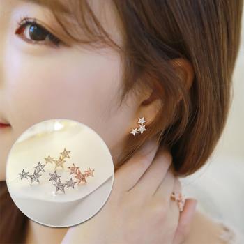 【Emi艾迷】韓國925銀針星星相連鋯石微鑲耳環