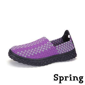 【SPRING】舒適軟Q厚底情侶款編織休閒鞋 紫