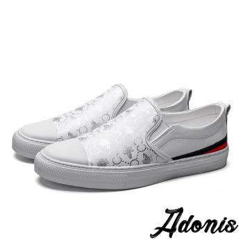 【Adonis】真皮小蜜蜂印花時尚經典休閒樂福鞋 白