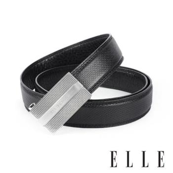 【ELLE HOMME】品牌水平洞底自動扣皮帶/紳士皮帶(黑)