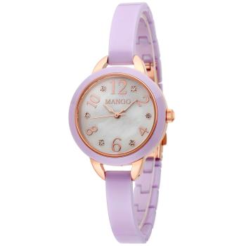 MANGO 俏麗柔和晶鑽陶瓷時尚腕錶-MA6718L-77 (白x薰衣草紫/30mm)
