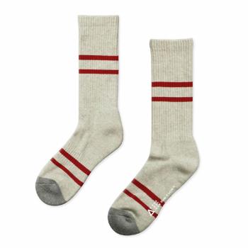 WARX除臭襪 復古條紋高筒襪-麻灰配紅條(除臭襪/機能運動襪/抗菌消臭/足弓防護/透氣乾爽)