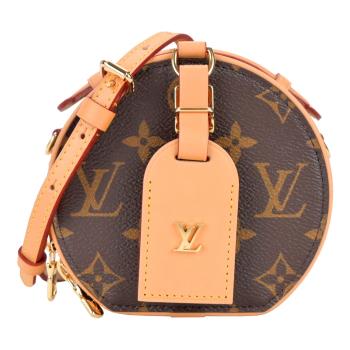 Louis Vuitton Mini Boîte Chapeau 帆布印花皮革吊牌迷你圓形斜背包(卡其棕)