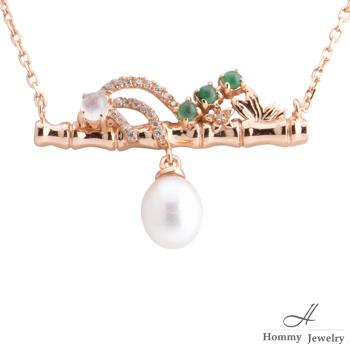 【幸福珠寶】雙主石天然3彩冰種翡翠 珍珠項鍊(翡翠+珍珠的 對稱的愛戀)