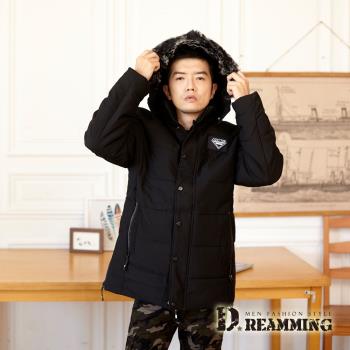 【Dreamming】鑽石布標保暖厚鋪棉長版連帽外套(共二色)